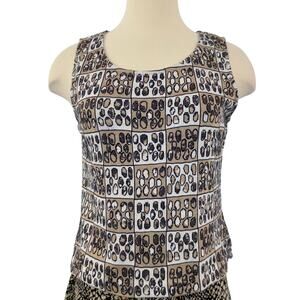 St. John Knit Tank Top Sweater Shell Sleeveless Printed Neutral Multicolor S
